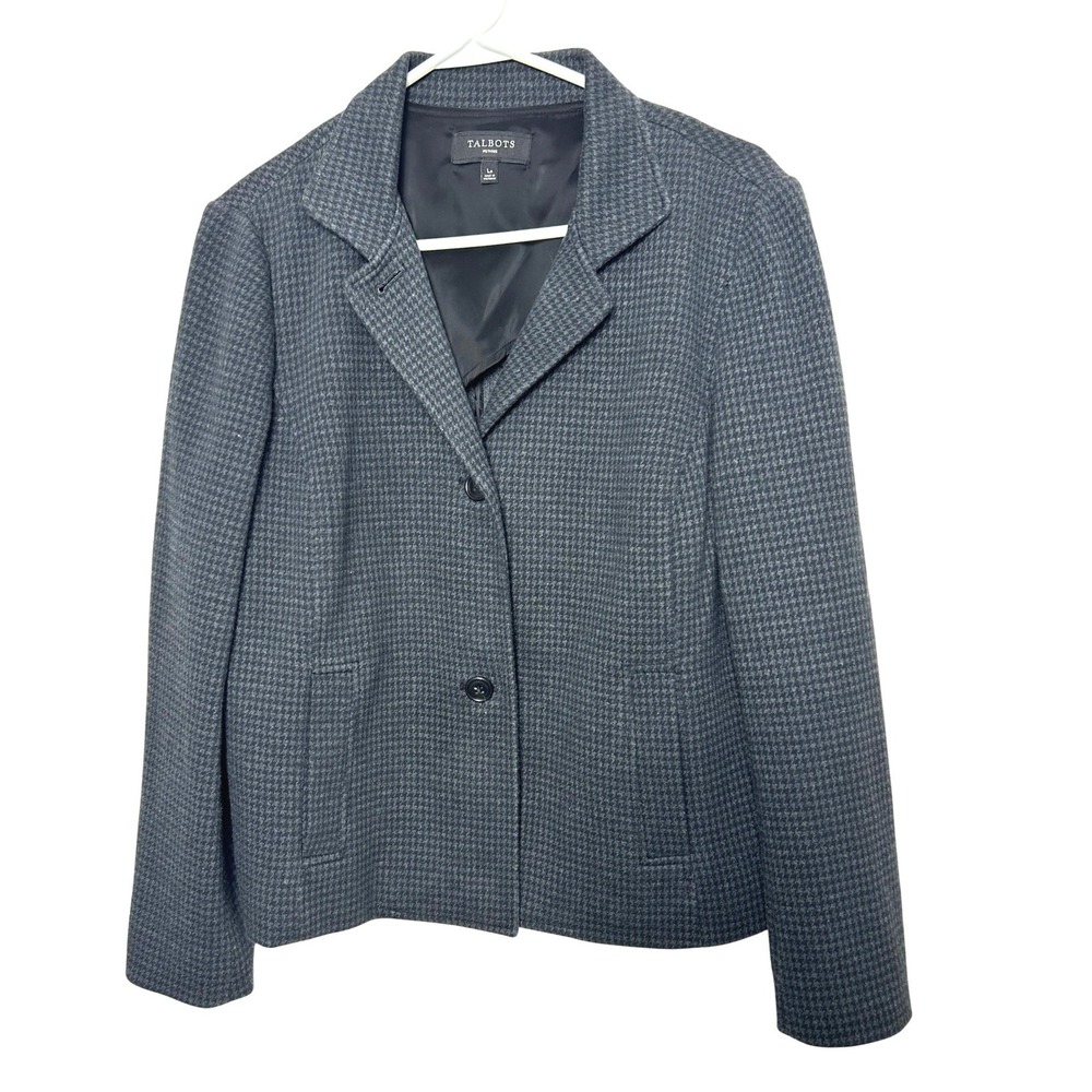 Talbots Blazer Women LP Gray Houndstooth Petite‎ Jacket Professional Office
